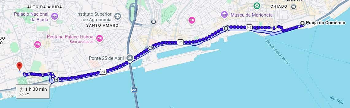 percurso de corrida em lisboa